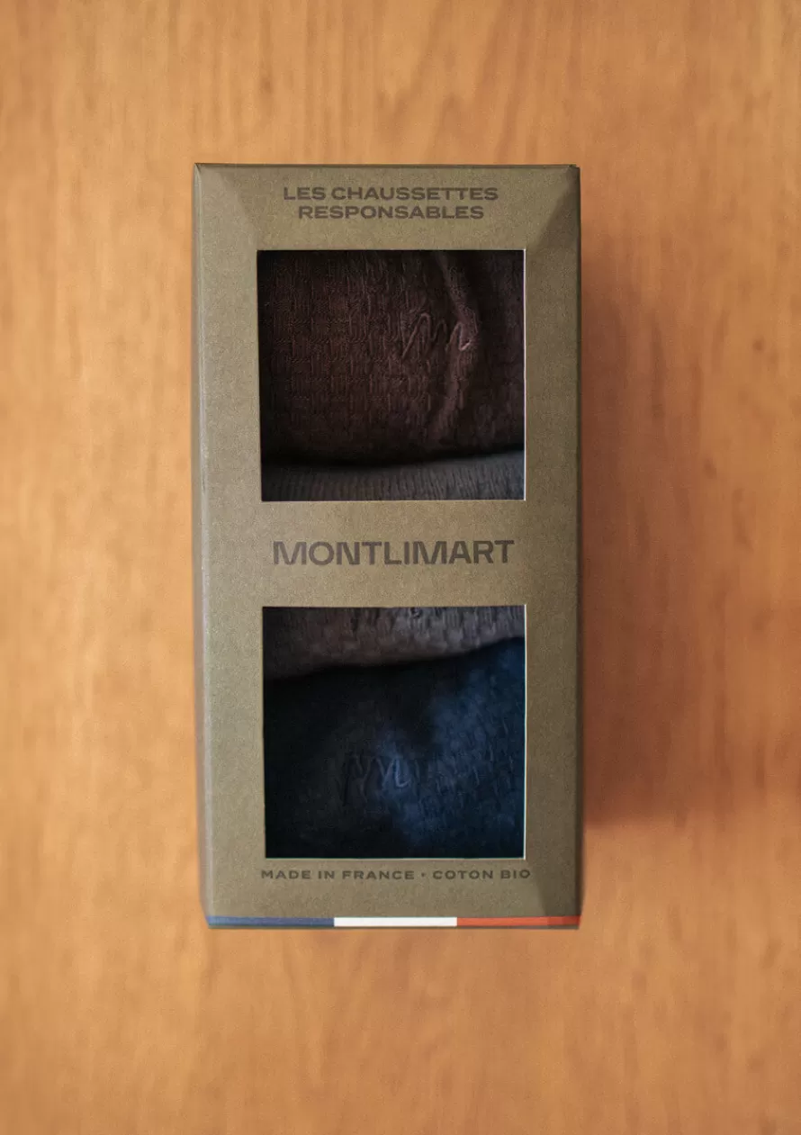 Montlimart Chaussettes<CHAUSSETTES COFFRET ALVEOLE Marine/Marron/Anthra