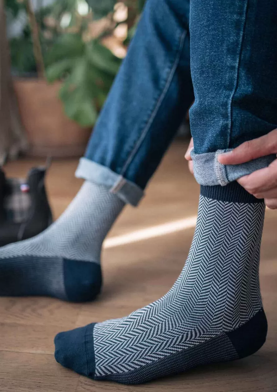 Montlimart Chaussettes<CHAUSSETTES COFFRET CHEVRON Marine/Marron/Kaki