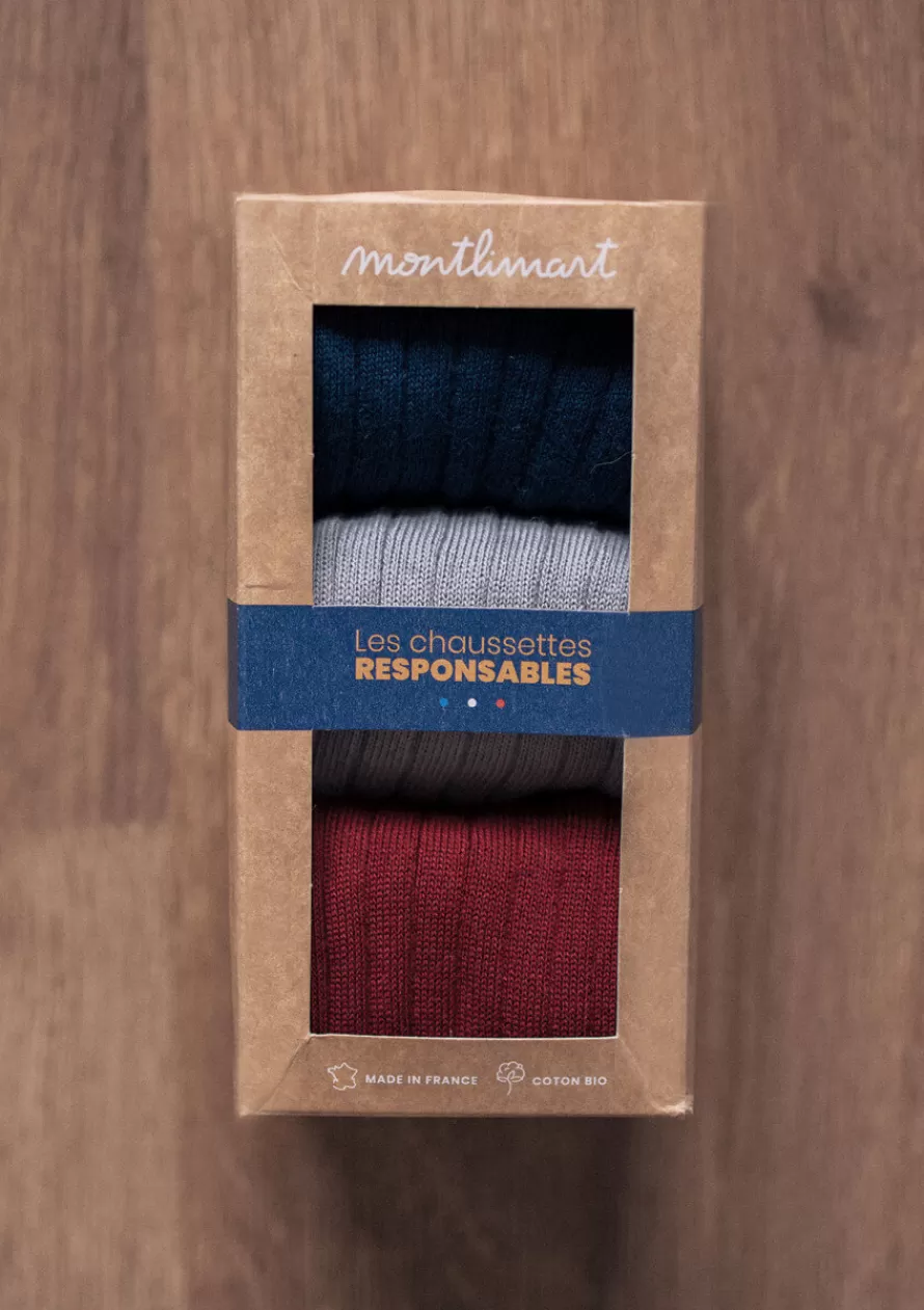 Montlimart Chaussettes<CHAUSSETTES COFFRET COTELE Marine/Gris/Bordeaux
