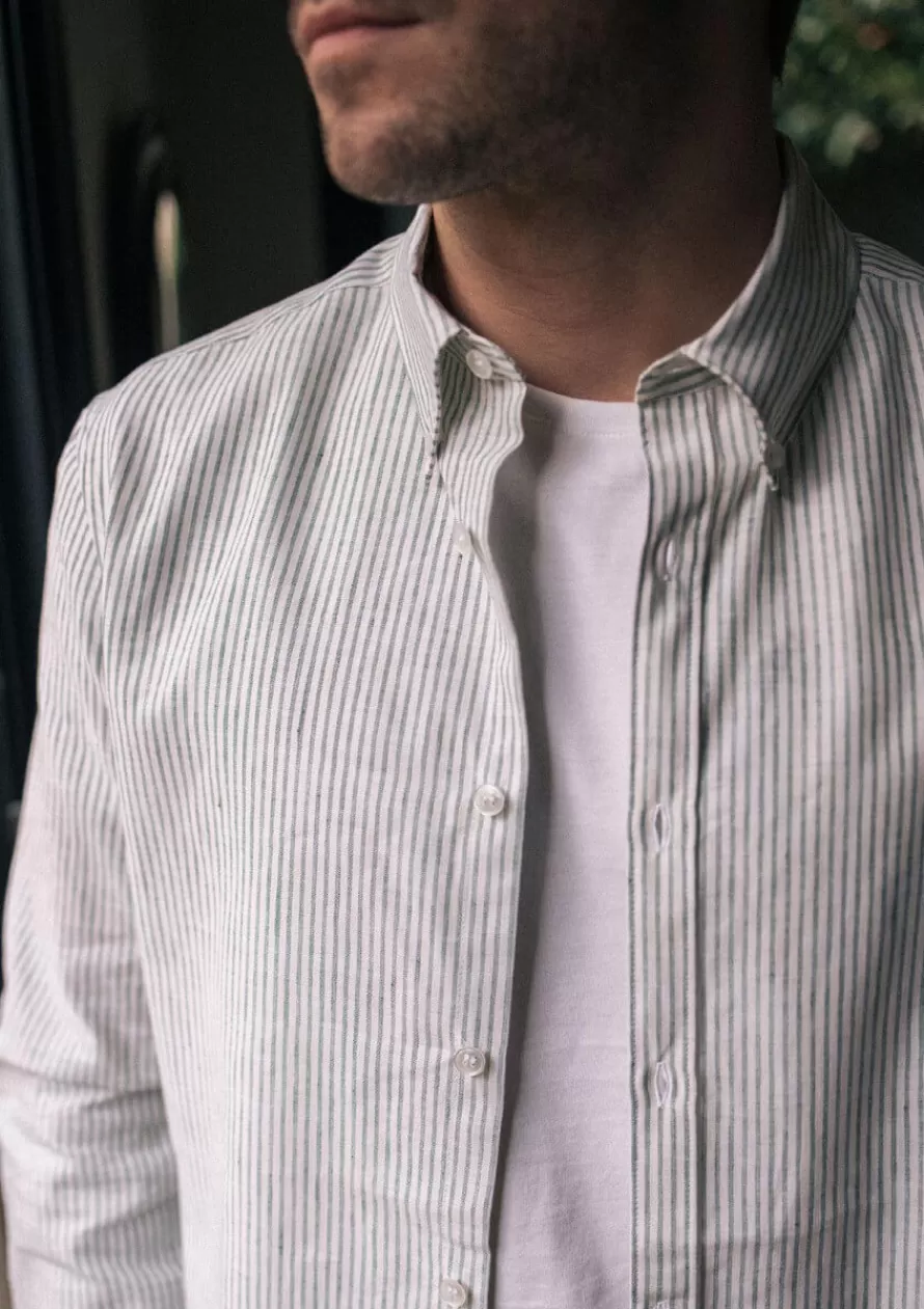 Montlimart Chemises<CHEMISE CENTRE-LIN VERT RAYURES VertRayures