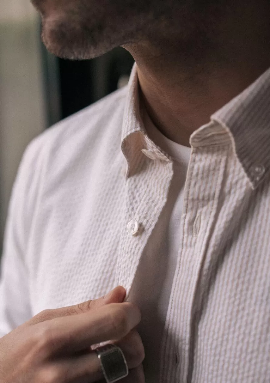 Montlimart Chemises<CHEMISE CENTRE-VILLE TEXTURE BEIGE RAYURE TextureBeigeRayure