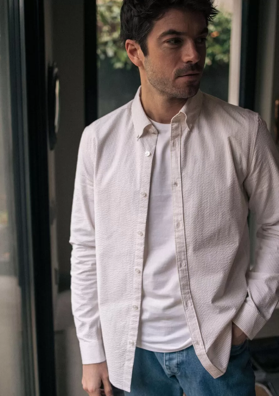 chemise_centreville_texture_beige_rayure_2-1.webp Montlimart Chemises<CHEMISE CENTRE-VILLE TEXTURE BEIGE RAYURE TextureBeigeRayure