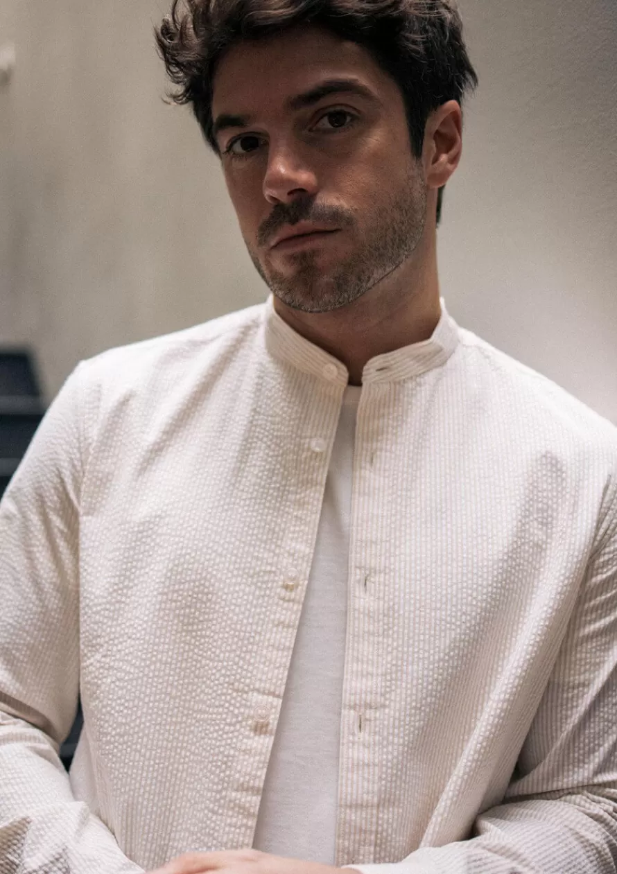 chemise_montlimart_texture_beige_rayure_2-1.webp Montlimart Chemises<CHEMISE TEXTURE BEIGE RAYURE TextureBeigeRayure